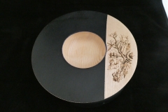 Ash Bowl with  Black Ebonised  Panel with  a Pyrographic Details
