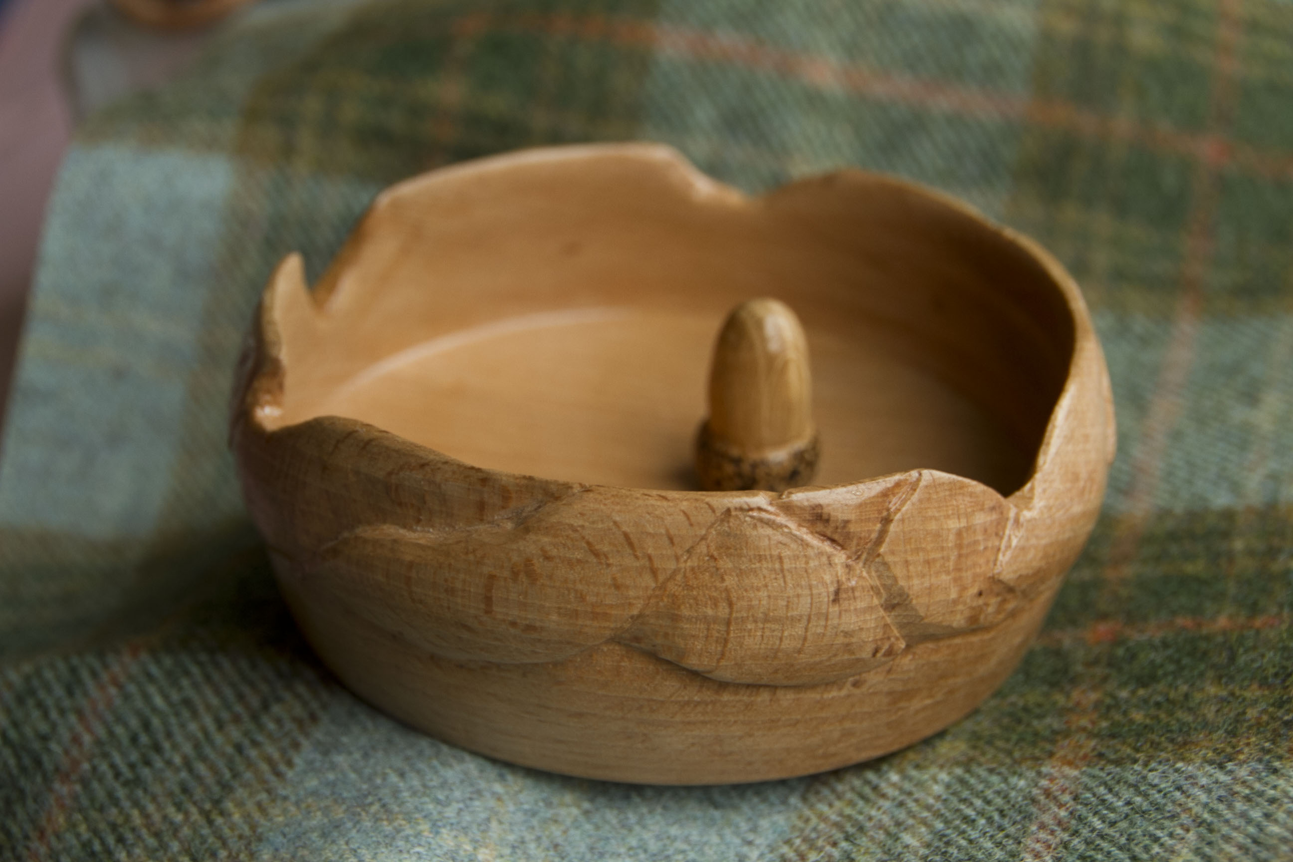 Oak Carved Bowl with an Acorn